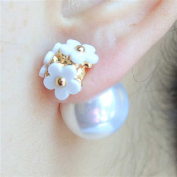 Double Side Ball Flower Stud Front Back - Picture 7 of 8